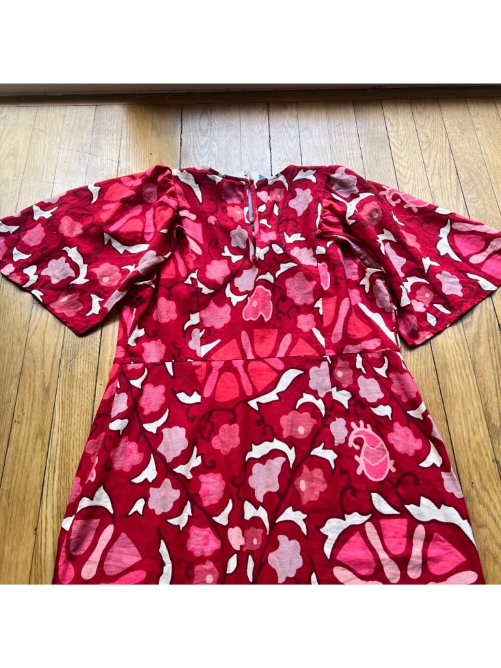 Rhode X Target Size 14 NEW Red Zinnia Floral Print Short Bell Sleeve Midi Dress - Picture 15 of 16